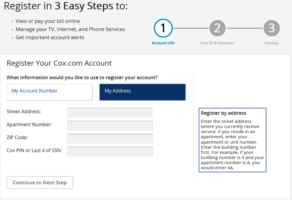 Cox.com Account Registration and Preferences